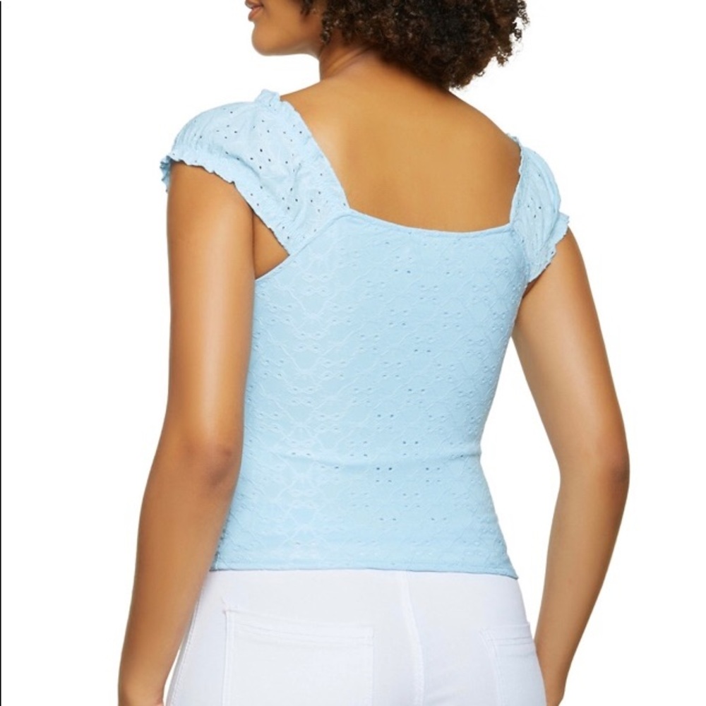 Women’s Eyelet Ruched Ruffle Sleeve Top - Picture 2 of 2